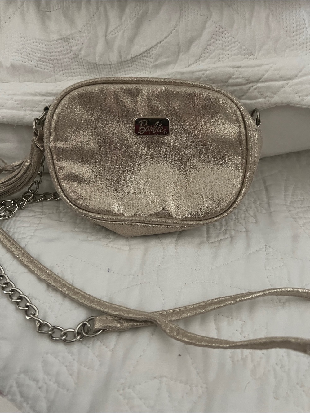 Barbie Shimmer Gold Crossbody Bag-small in size.